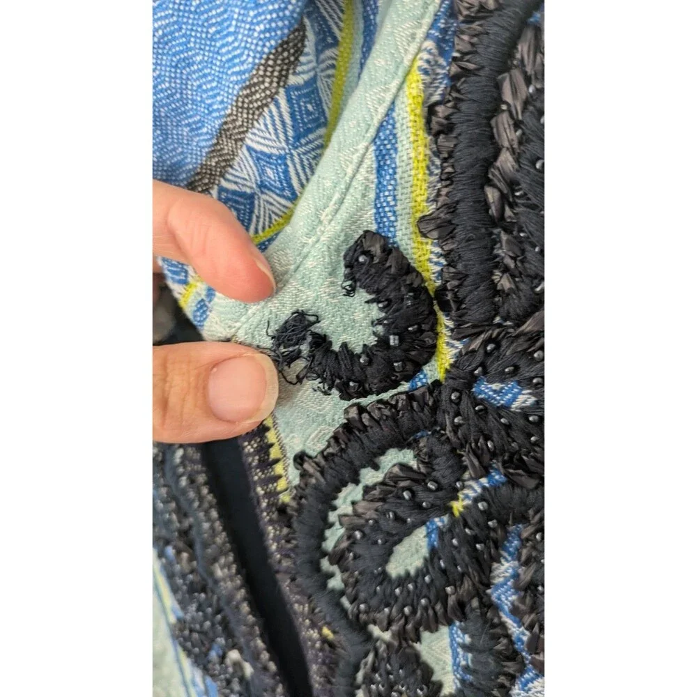 Tory Burch Embroidered Beaded Dress Sz 4 Relaxed Coastal Blue Stripe Collar $548